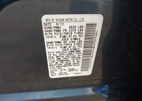 2012 Nissan Rogue S z USA, uszkodzony, nr VIN JN8AS5MV9CW718928